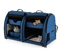 COSTWAY Cat Carrier Bag, 2 Compartments Pet Travel Carriers with Removable Hammocks and Mats, Duble-side Pad, Litter Box, Portable Dog Crate for Cats Puppy Kitten (Navy Blue)
