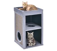 COSTWAY Cat House, 2-Tier Cats Condo with Sisal Scratch Boards, Top Perch, Removable Cushion, Hideaway Cave, Multi-layer Kitten Activity Centre for Indoor Cats