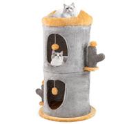 COSTWAY Cat House for Indoor Cats, 3-Layer Cat Cave Bed with 2 Separable Condos, Plush Danging Balls, Barrel-Shaped Kitten Activity Centre