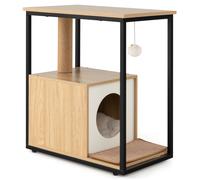 Costway Cat House Side Table Kitten Cat Cabinet End Table with Cat Condo in Natural COSTWAY Natural