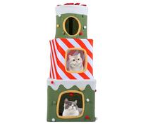 COSTWAY Cat House, Stackable Cat Condos with Plush Balls, Box Shaped Cats Activity Furniture for Indoor (Green+Red+White, 3 Tier)