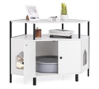 COSTWAY Cat Litter Box Enclosure, Corner Hidden Cats Litter Cabinet with Open Shelf, 2 Entrances and Double Doors, Wooden Pet House Furniture for Bedroom, Living Room (White)