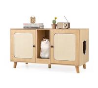 Costway Cat Litter Box Enclosure Hidden Cat Washroom Furniture-Natural