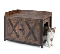 COSTWAY Cat Litter Box Enclosure, Kitty Hidden Washroom Toilet (Brown) | with Double Doors and Side Entrance, Industrial Wooden Cats House Nightstand