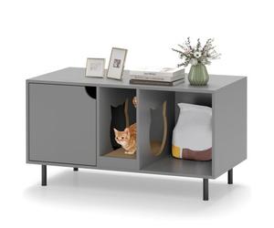 Costway Cat Litter Box Enclosure Large Hidden Cat Washroom W/ Storage-Grey