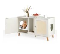 COSTWAY Cat Litter Box Enclosure, Wooden Hidden Litter Box Furniture with Scratching Board & Mats, Indoor Cats House End Side Table, 108 x 50 x 60 cm (White)