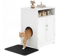COSTWAY Cat Litter Box Enclosure, Wooden Kitty Hidden Washroom Furniture with Litter Mat, Lockable Door, Indoor Cats House Cupboard Side Table, White