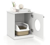 COSTWAY Cat Litter Box Enclosure, Wooden Kitty Hidden Washroom Litter Cabinet with Ventilated Hole, Indoor Cat House Side End Table, White