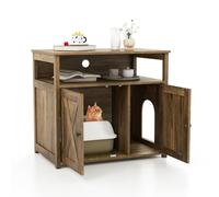 COSTWAY Cat Litter Box Enclosure, Wooden Kitty Hidden Washroom Toilet with Double Doors, Side Entrance & Middle Compartment, Indoor Cats House Cabinet End Table Nightstand for Bedroom Living Room