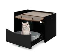 COSTWAY Cat Litter Box Enclosure, Wooden Kitty Hidden Washroom Toilet with Pull-out Drawer, Flip Door, Ventilation Holes, Indoor Cats House Side Table Nightstand