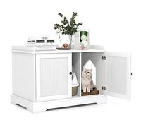 COSTWAY Cat Litter Box Enclosure, Wooden Kitty Hidden Washroom Toilet with Side Entry, Removable Divider and Scratching Board, Indoor Cats House Side Table Nightstand