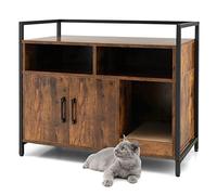 COSTWAY Cat Litter Box Enclosure, Wooden Kitty Hidden Washroom Toilet with Storage Compartments and Scratching Board, Indoor Cats House Side Table Nightstand