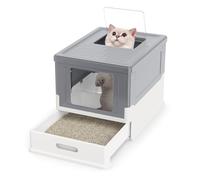 COSTWAY Cat Litter Box, Foldable Hooded Litter Tray with Lid, Flip Top Exit, Large Enclosed Cat Toilet for Easy Cleaning, 50 x 37.5 x 36.5cm