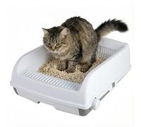 COSTWAY Cat Litter Box, Semi-auto Splash-proof Cat Toilet with Drawer-type Potty Tray, Sliding Scoop & Sand Filter Pedal, Semi-enclosed Cat Pan Litter Potty Tray for Kittens Under 10kg, 60 x 46 x 20cm