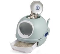 COSTWAY Cat Litter Box with Lid, Helicopter Style Fully Enclosed Cat Toilet with Scoop, Front Entry & Flip Top Exit, Portable Extra Deep Hooded Litter Potty Tray for Small to Medium Kittens Under 10kg