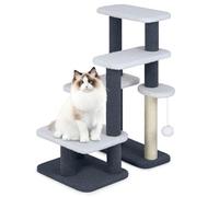 COSTWAY Cat Stairs, 2-in-1 Cat Tree Tower Pet Steps with Sisal Scratching Posts, Platforms & Dangling Ball, 4-Step Indoor Elderly Kitty Dog Climbing Playing Furniture for High Bed Sofa Couch