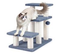 COSTWAY Cat Stairs, 3-Step Pet Easy Climb Ladder with Sisal Scratching Posts & 3 Large Platforms, 2-in-1 Indoor Elderly Cat Tree Tower Pet Steps for High Bed Sofa Couch (56 x 33 x 51cm)