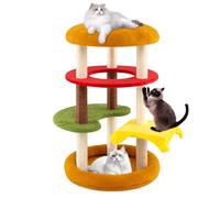 COSTWAY Cat Tree, 106cm Tall Hamburger-Theme Cats Tower | Indoor Multi-Level Kitten Climbing Stand Activity Center with Padded Perch, Plush Bed & Sisal Scratching Posts