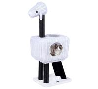 COSTWAY Cat Tree, 110cm Lamb-Shaped Cat Tower with 2-Door Rattan Condo, Soft Plush Cushion, Sisal Scratching Posts & Hanging Ball, Indoor Wicker Kitten Climbing Stand Activity Center
