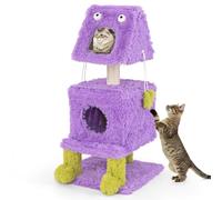 COSTWAY Cat Tree, 111cm Cats Climbing Tower with 2 Condos, Sisal Scratching Posts, Hanging Toys, Monster-Themed Kitten Activity Centre for Indoor Cats