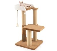 COSTWAY Cat Tree, 112cm Cats Tower with Plush Padded Perch, Jumping Platform, Self-groomer, Scratching Posts, Sisal Rope & Dangling Ball, Multi-Level Kitty Activity Center for Indoor Cats
