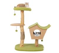 COSTWAY Cat Tree, 113cm Wooden Cat Tower with Padded Top Perch, Cat Condo, Scratching Posts, Dangling Balls, Jumping Platform & Weighted Base, Indoor Kitten Activity Furniture Play House
