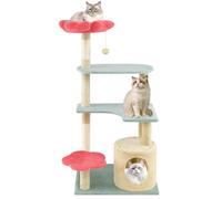 COSTWAY Cat Tree, 123cm Tall Cats Tower with Flower-Shaped Plush Padded Perch, Jumping Platforms, Condo, Sisal Scratching Posts & Dangling Ball, Multi-level Kitty Activity Center for Indoor Cats