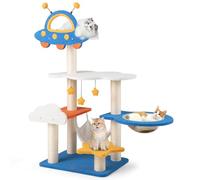COSTWAY Cat Tree, 124cm Tall Cats Climbing Tower with Sisal Scratching Posts, Capsule Bed, Hammock, Dangling & Spring Toys, Multi-level Kitty Activity Center for Indoor Cats