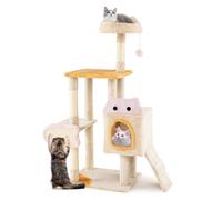 COSTWAY Cat Tree, 125cm Tall Modern Cats Tower with Plush Perch, Condo, Platforms, Fish-shaped Scratcher, Sisal Scratching Posts, Ramp & Dangling Ball, Indoor Kitten Climbing Stand Activity Center