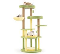 COSTWAY Cat Tree, 130cm Multi-Level Cats Tower with Jute Scratching Posts, Basket, Removable Soft Cushions, Avocado Theme Activity Climbing Stand for Indoor Cats