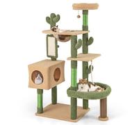 COSTWAY Cat Tree, 150cm Tall Cats Climbing Tower with Sisal Scratching Posts & Board, Condo, Capsule Bed, Hanging Toy, Groom Brush, Multi-level Kitty Activity Center for Indoor Cats