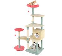 COSTWAY Cat Tree, 155cm Tall Cats Tower with Flower-Shaped Padded Perch, Jumping Platforms, Condo, Sisal Scratching Posts, Spring & Dangling Balls, Multi-level Kitty Activity Center for Indoor Cats