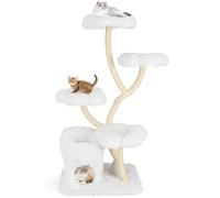 COSTWAY Cat Tree, 162cm Multi-Level Cats Climbing Tower with Condo, Sisal Scratching Posts, Flower-shaped Platform, Modern Cat Activity Center for Indoor Kittens (White)