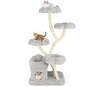 COSTWAY Cat Tree, 162cm Multi-Level Cats Climbing Tower with Condo, Sisal Scratching Posts, Flower-shaped Platform, Modern Cat Activity Center for Indoor Kittens (Grey)