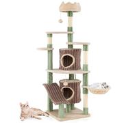 COSTWAY Cat Tree, 163cm Tall Modern Cats Tower with Plush Perch, 2 Condos, Basket Bed, Slide Style Platform, Sisal Scratching Posts & Dangling Balls, Indoor Kitten Climbing Stand Activity Center