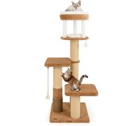 COSTWAY Cat Tree, 166cm Tall Cats Tower with Padded Perch, Removable Cat Bed, Jumping Platforms, Self-groomer, Scratching Posts, Sisal Rope & Ball, Multi-Level Kitty Activity Center for Indoor Cats