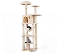 COSTWAY Cat Tree, 168cm Tall Modern Cats Tower with 2 Perches, Hammock, Condo, Natural Sisal-Covered Scratching Posts & 2 Dangling Pompoms, Indoor Multi-Level Kitten Climbing Stand Activity Center