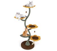 COSTWAY Cat Tree, 175cm Tall Cat Tower with 4 Flower-shaped Platforms, 1 Leaf-shaped Platform, Scratching Posts & Hanging Toys, Sunflower Style Indoor Kitten Climbing Stand Activity Center