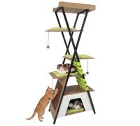 COSTWAY Cat Tree, 185cm Tall Modern Cats Tower with Elevated Perch, Condo, Scratching Pad, Elastic Bands, Removable Mats & Dangling Balls, Indoor Multi-Level Kitten Climbing Stand Activity Center