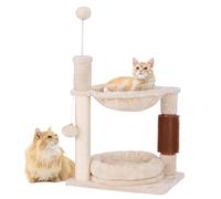 COSTWAY Cat Tree, 2 Tier Cats Tower with Groom Brush, Sisal Scratching Post, Hammock, Plush Balls, Kitten Bed Activity Center for Indoor Cats