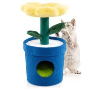 COSTWAY Cat Tree, 72cm Cute Cat Climbing Tower with Flower Padded Perch, Planter Condo, Stem-shaped Scratching Post & Bendable Leaves, Indoor Multi-Level Kitten Activity Center (Yellow + Blue)
