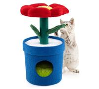 COSTWAY Cat Tree, 72cm Cute Cat Climbing Tower with Flower Padded Perch, Planter Condo, Stem-shaped Scratching Post & Bendable Leaves, Indoor Multi-Level Kitten Activity Center (Red + Blue)