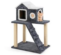 COSTWAY Cat Tree, 90cm Modern Cats Tower Condo Furniture with Openable Roof, Sisal Scratching Posts, Climbing Ladder & Anti-tipping Device, Soft Plush Kitten Activity Center for Indoor Cats, Grey