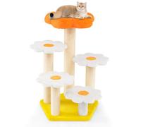 COSTWAY Cat Tree, 90cm Multi-level Cat Tower with Comfy Plush Top Perch Bed, Sisal Scratching Posts & Jumping Platforms, Indoor Cute Flower Kitten Climbing Stand Activity Center