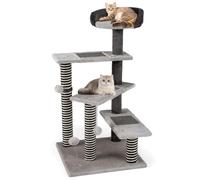 COSTWAY Cat Tree, 93cm Tall Modern Cats Tower with Padded Top Perch, 3 Platforms, Hanging Balls, Spring Ball, Scratching Posts & Mats, 5-Level Indoor Kitten Climbing Stand Activity Furniture