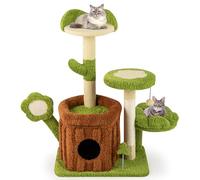 COSTWAY Cat Tree, Cat Climbing Tower with Trunk Condo, Flower Perch, Plush Napping Bed, Platforms, Scratching Post, Pompom & Spring Toy, Indoor Multi-Level Jungle Kitten Activity Center (92cm Tall)