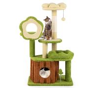 COSTWAY Cat Tree, Cat Climbing Tower with Trunk Condo, Flower Perch, Plush Napping Bed, Platforms, Scratching Post, Pompom & Spring Toy, Indoor Multi-Level Jungle Kitten Activity Center (100cm Tall)