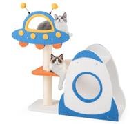 COSTWAY Cat Tree, Cats Climbing Tower with Sisal Scratching Posts, 2-Tier Condo, Spring Balls, Small Kitty Activity Center for Indoor Cats