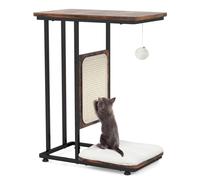 COSTWAY Cat Tree, Cats Furniture End Table with Sisal Scratching Mat, Removable Washable Cushion, C-Shaped Side Table for Living Room, Bedroom