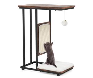 COSTWAY Cat Tree, Cats Furniture End Table with Sisal Scratching Mat, Removable Washable Cushion, C-Shaped Side Table for Living Room, Bedroom